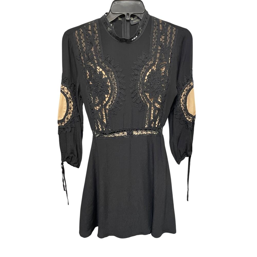 Dance & Marvel Black Mini Dress with Crocheted Details size Small